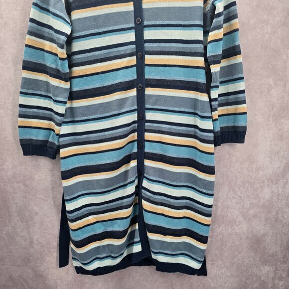 Liz Claiborne Blue Stripe Button Hoodie Knit Long Sweater Cardigan Small - Picture 4 of 7